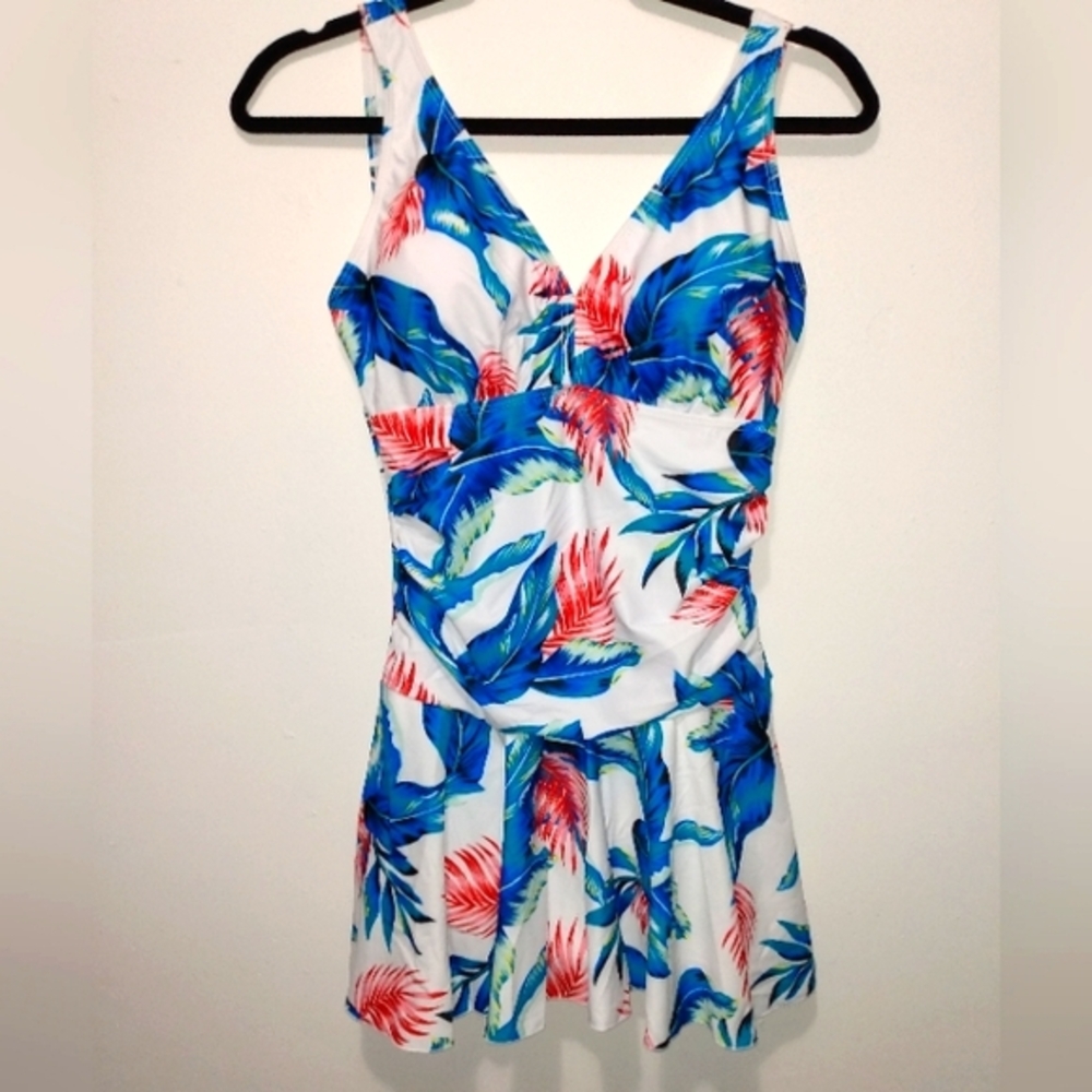 Coskaka Size S Floral Print Swim Beach Suit‎ W/ Built-in Tummy Panel Vacation